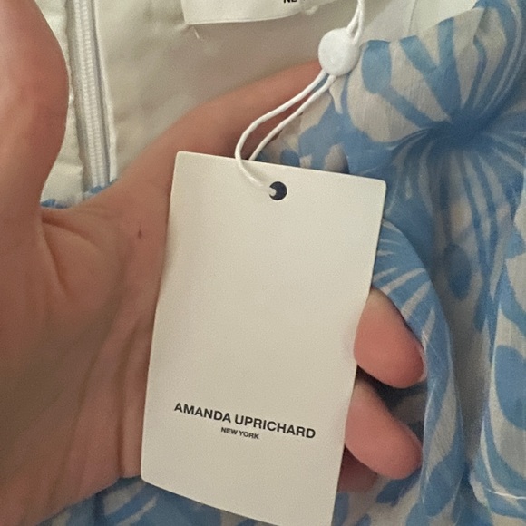 NWT size large Amanda Uprichard off the shoulder blue printed midi dress - Picture 7 of 13